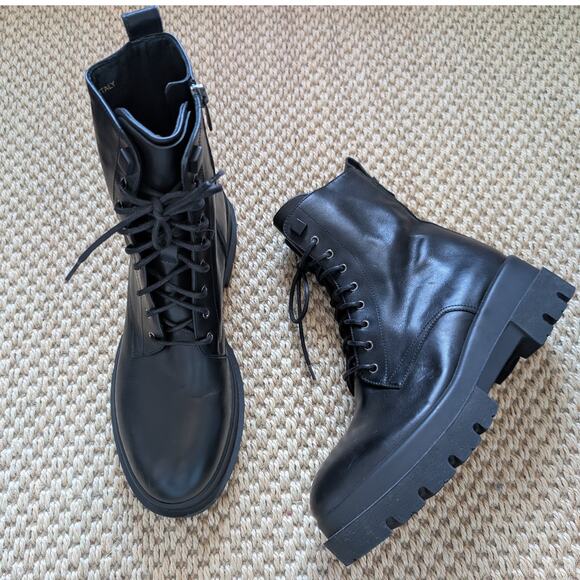LA CANADIENNE Brendan Combat Boots Lug Sole Waterproof Black Leather 38 US 7.5 - Picture 2 of 13